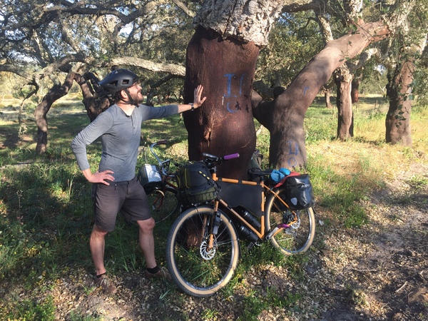 In front of a cork tree